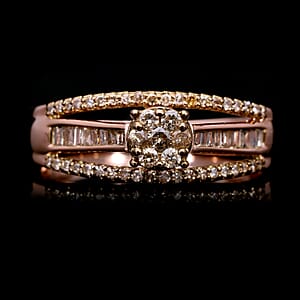 Natural Champagne Diamond 0.50 ctw Bridge Ring in Vermeil Rose Gold Over Sterling Silver (Size 8.0)