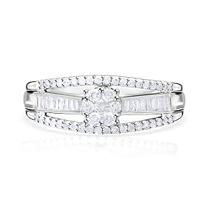 Diamond 0.50 ctw Bridge Ring in Platinum Over Sterling Silver (Size 5.0)