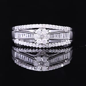 Diamond 0.50 ctw Bridge Ring in Platinum Over Sterling Silver (Size 5.0)