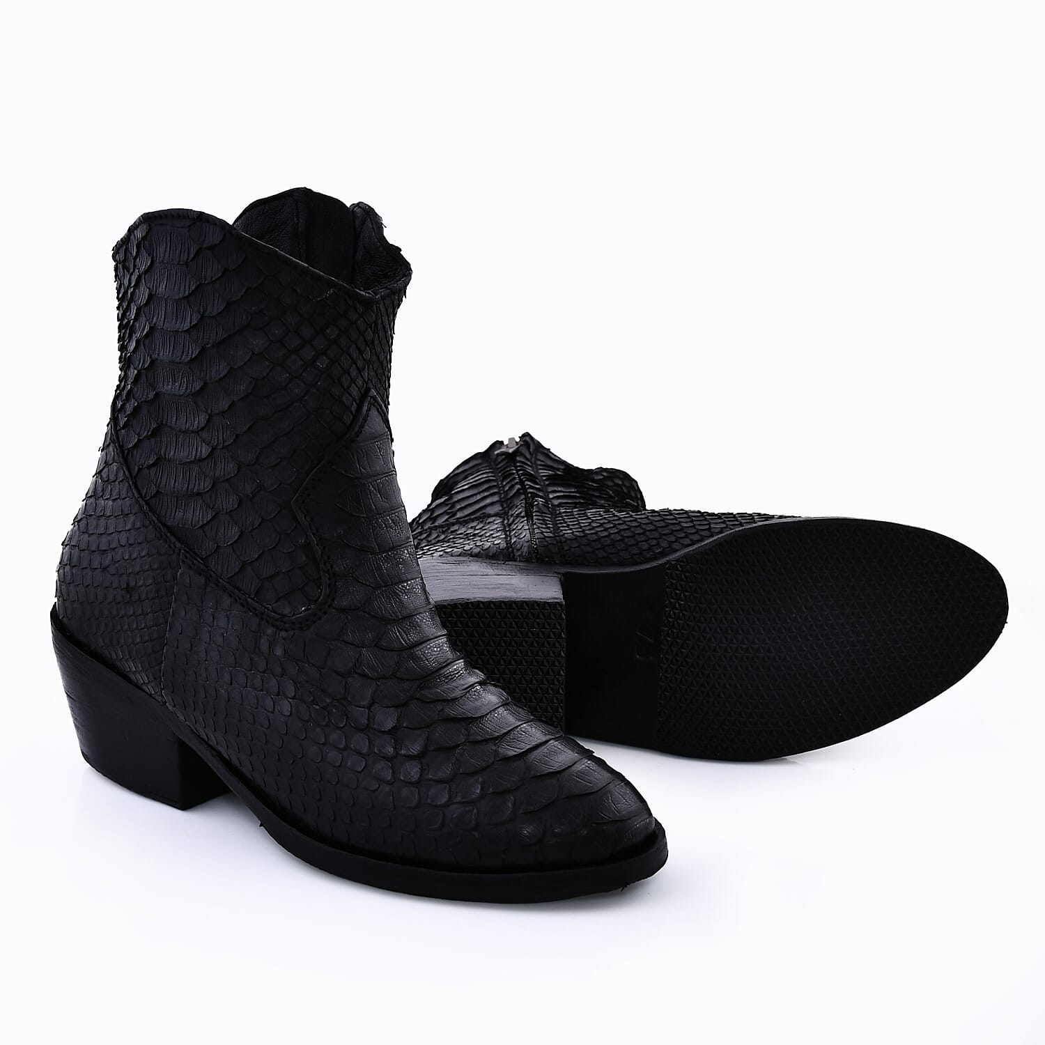 Grand Pelle Black Python Leather Women's Booties - (Size 7)