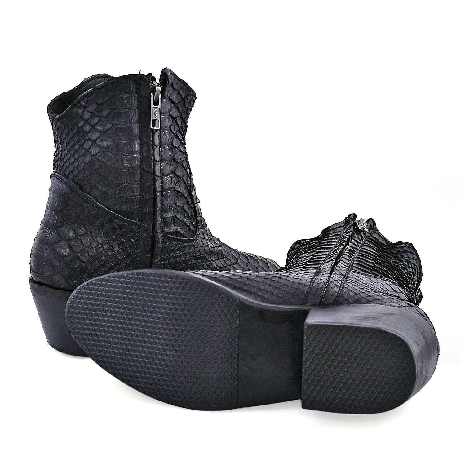 Grand Pelle Black Python Leather Women's Booties - (Size 7)