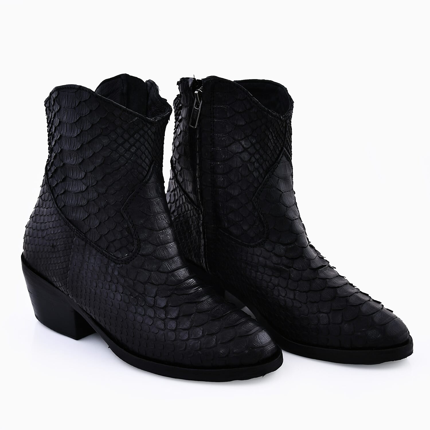 Grand Pelle Black Python Leather Women's Booties - (Size 7)