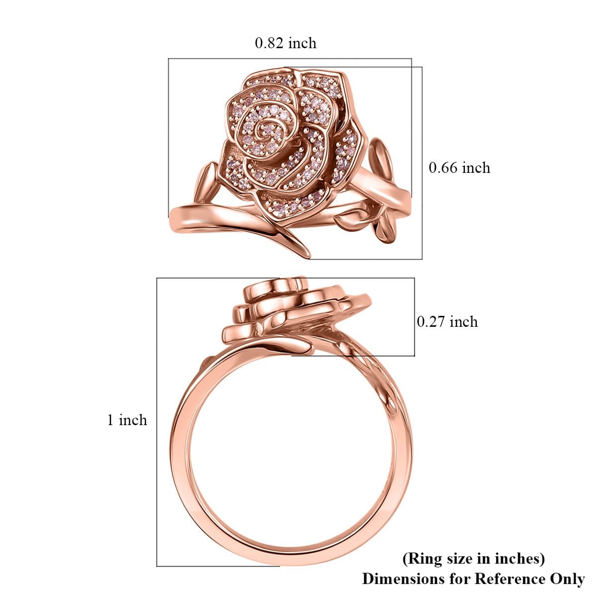 Natural Pink Diamond I3 0.25 ctw Rose Ring in 18K Vermeil Rose Gold Over Sterling Silver (Size 6.0) image number 5