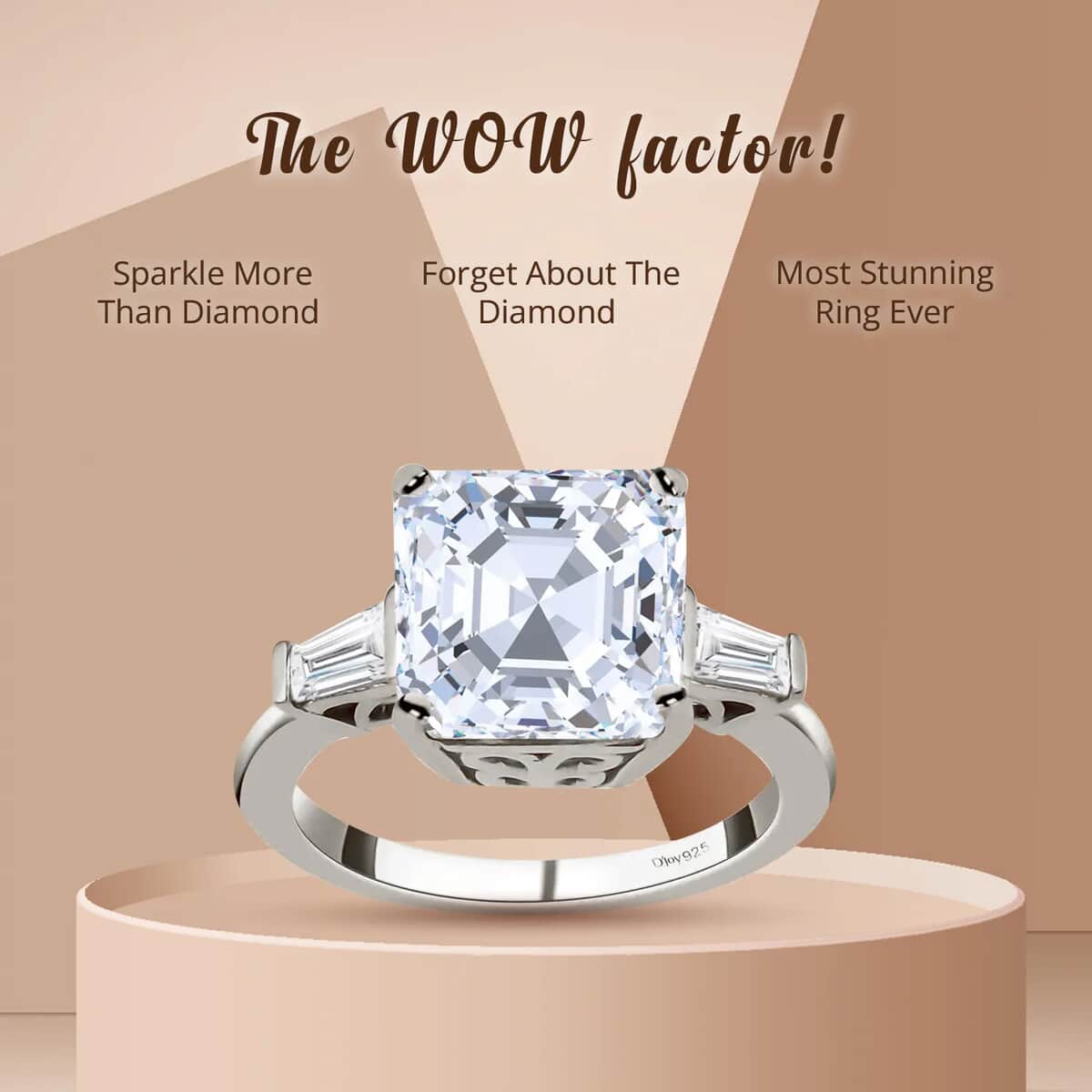 Asscher Cut Moissanite Trilogy Ring in Platinum Plated Sterling Silver, 3 Stone Engagement Rings For Women (Size 10.0) 5.85 ctw image number 4