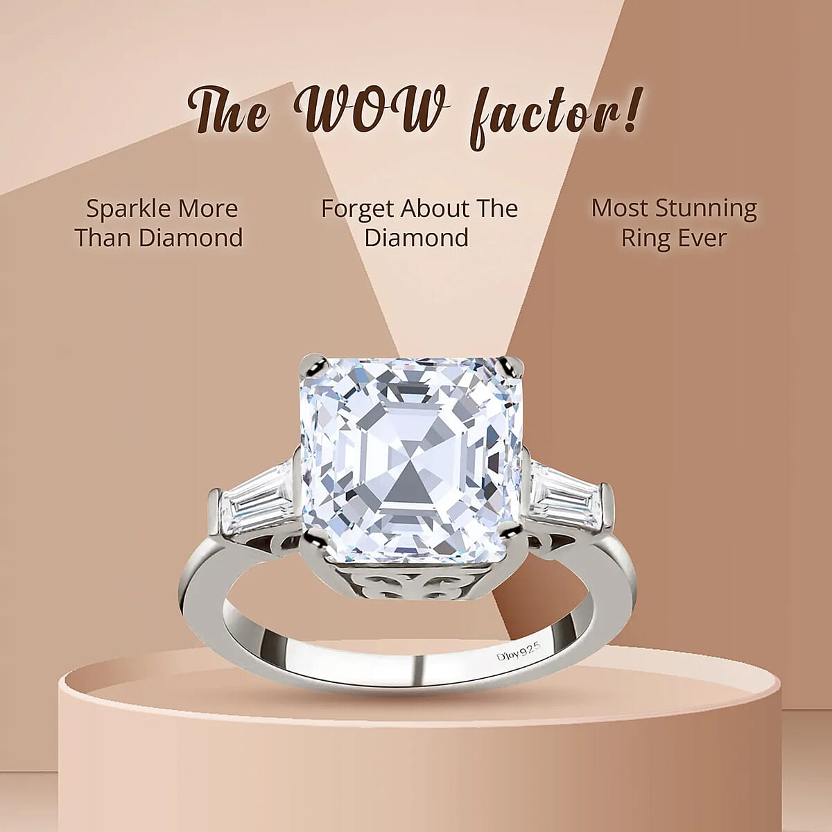 Asscher Cut Moissanite 5.85 ctw Trilogy Ring in Platinum Over Sterling Silver, 3 Stone Engagement Rings For Women, Promise Rings (Size 11.0) image number 4