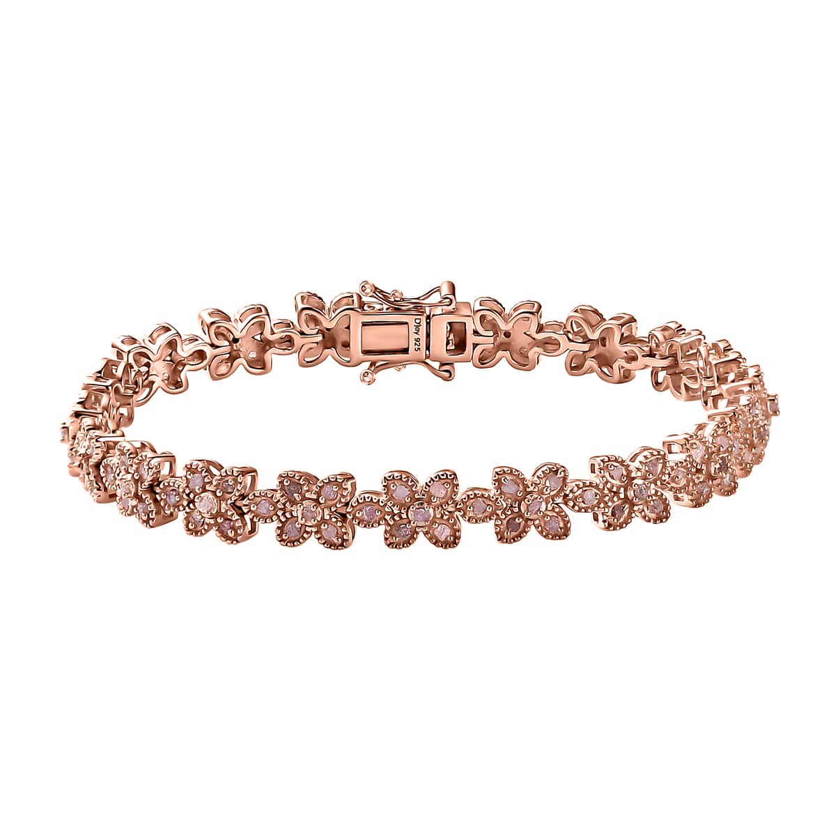 Uncut Natural Pink Diamond 1.50 ctw Floral Bracelet in 18K Vermeil Rose Gold Over Sterling Silver (7.25 In) image number 0