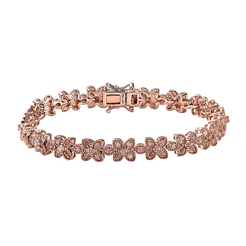 D'Joy Uncut Natural Pink Diamond 1.50 ctw Floral Bracelet in 18K Vermeil Rose Gold Over Sterling Silver (7.25 In)