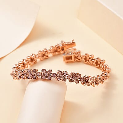 D'Joy Uncut Natural Pink Diamond 1.50 ctw Floral Bracelet in 18K Vermeil Rose Gold Over Sterling Silver (7.25 In)