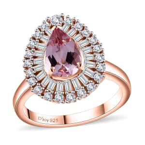 Premium Pink Morganite and Moissanite Ring in 18K Vermeil Rose Gold Over Sterling Silver (Size 10.0) 2.00 ctw