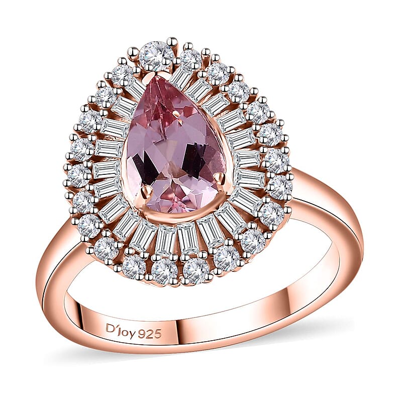 Premium Pink Morganite and Moissanite Ring in 18K Vermeil Rose Gold Over Sterling Silver (Size 10.0) 2.00 ctw