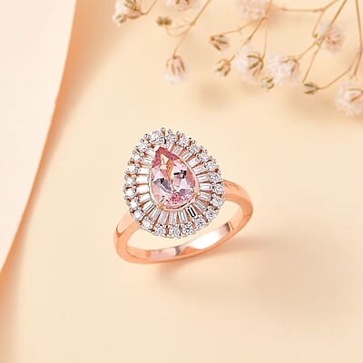 Premium Pink Morganite and Moissanite Ring in 18K Vermeil Rose Gold Over Sterling Silver (Size 10.0) 2.00 ctw