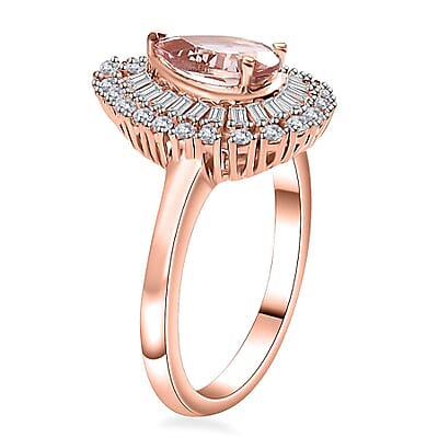 Premium Pink Morganite and Moissanite Ring in 18K Vermeil Rose Gold Over Sterling Silver (Size 10.0) 2.00 ctw
