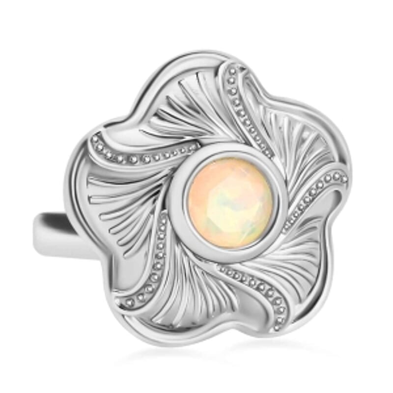 Ethiopian Welo Opal 0.84 ctw Ring in Platinum Over Sterling Silver (Size 5.5)