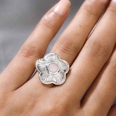 Ethiopian Welo Opal 0.84 ctw Ring in Platinum Over Sterling Silver (Size 5.5)