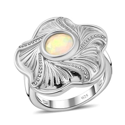 Ethiopian Welo Opal 0.84 ctw Ring in Platinum Over Sterling Silver (Size 5.5)