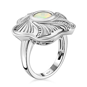 Ethiopian Welo Opal 0.84 ctw Ring in Platinum Over Sterling Silver (Size 5.5)
