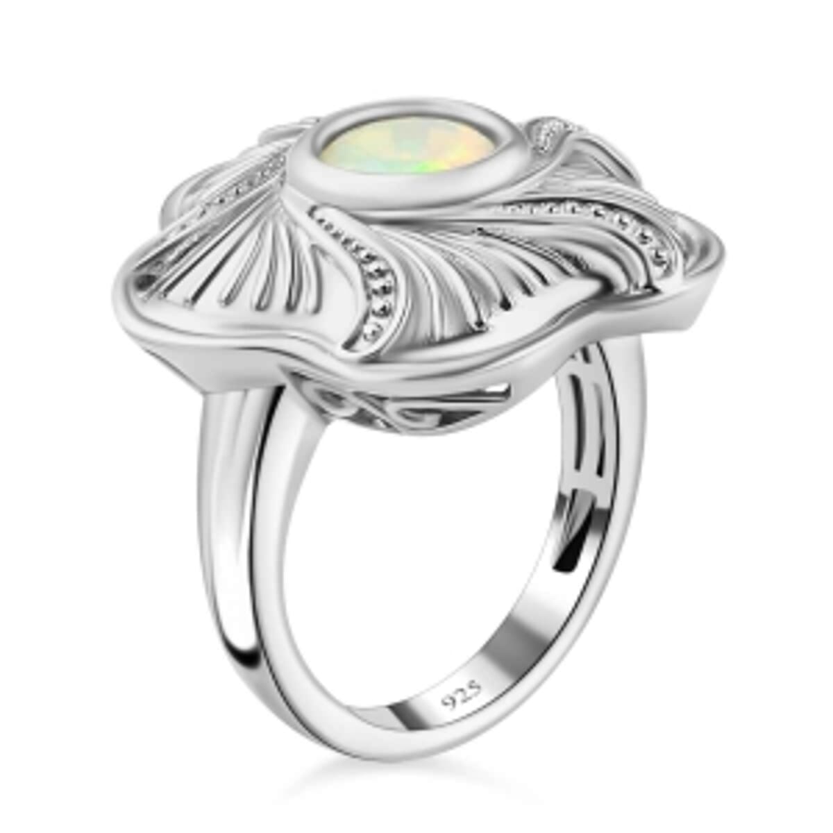 Ethiopian Welo Opal 0.84 ctw Ring in Platinum Over Sterling Silver (Size 5.5) image number 4
