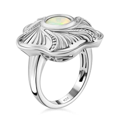 Ethiopian Welo Opal 0.84 ctw Ring in Platinum Over Sterling Silver (Size 5.5)
