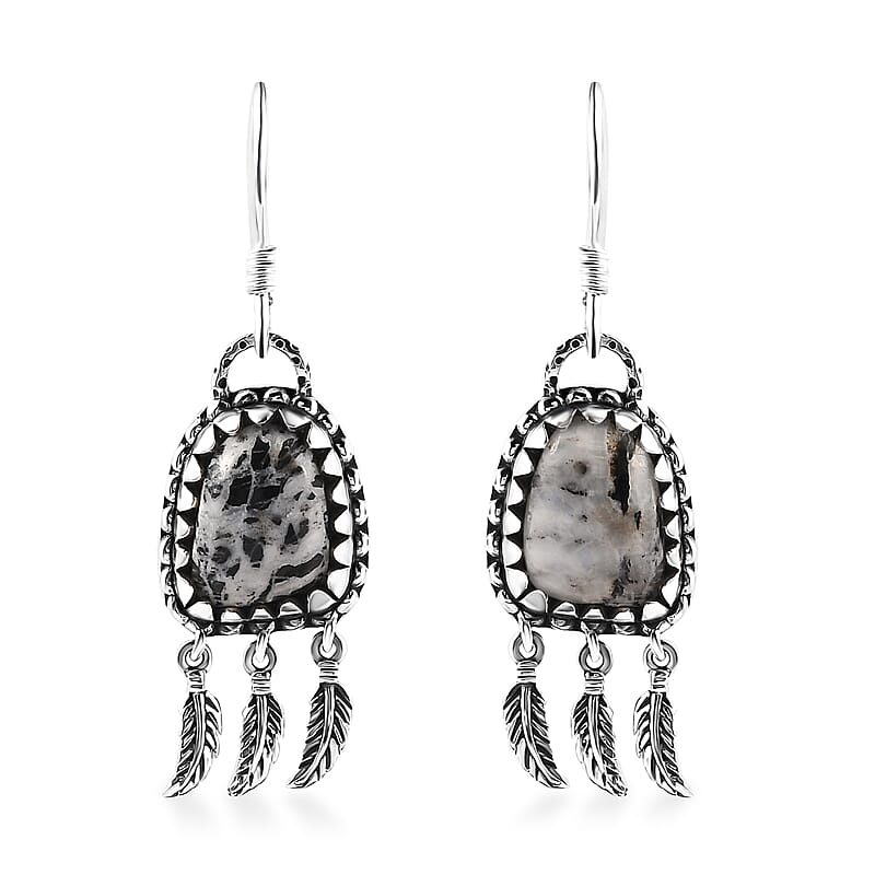 Artisan Crafted White Buffalo 8.00 ctw Fish Hook Earrings in Black Oxidized Sterling Silver