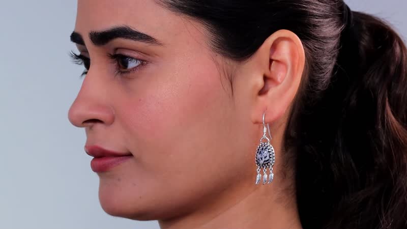 Artisan Crafted White Buffalo 8.00 ctw Fish Hook Earrings in Black Oxidized Sterling Silver
