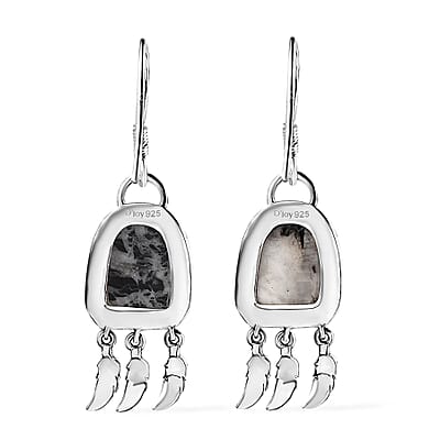 Artisan Crafted White Buffalo 8.00 ctw Fish Hook Earrings in Black Oxidized Sterling Silver