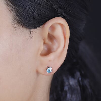 D'Joy Premium Betroka Blue Apatite and Thai Black Spinel 0.60 ctw Dolphin Stud Earrings in Rhodium Over Sterling Silver