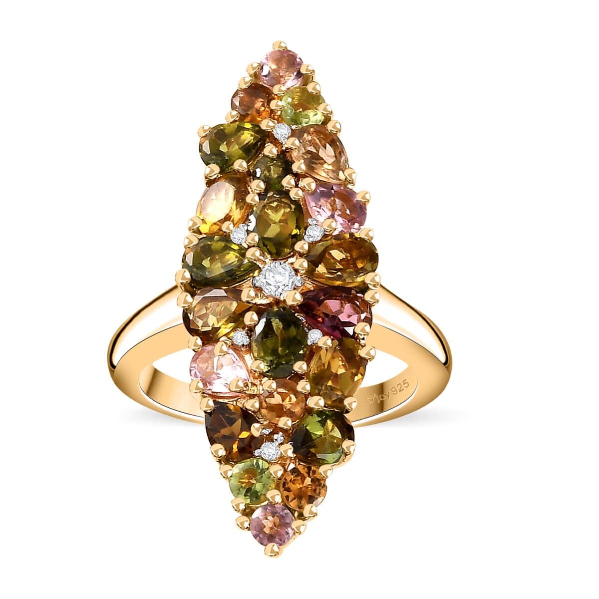 Premium Multi-Tourmaline, White Zircon Ring in 18K Vermeil YG Over Sterling Silver (Size 10.0) 3.15 ctw image number 0