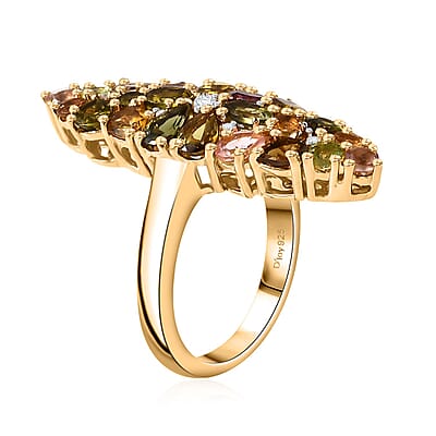 D'Joy Multi-Tourmaline and White Zircon 3.15 ctw Bunch of Flower Ring in 18K Vermeil Yellow Gold Over Sterling Silver (Size 10.0)