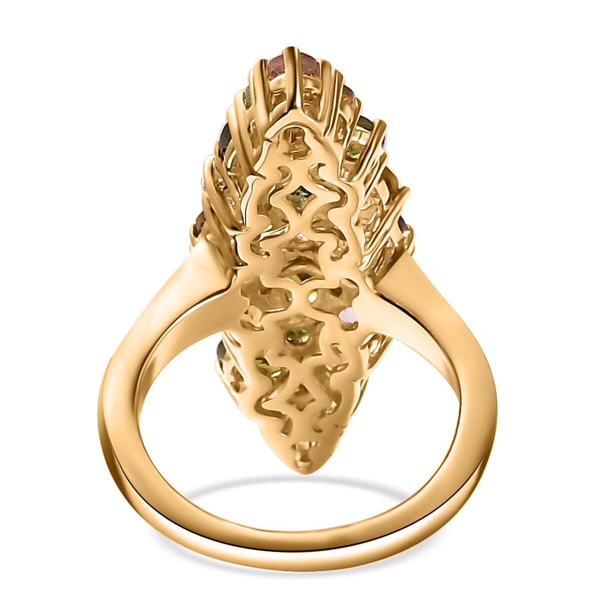 D'Joy Multi-Tourmaline and White Zircon 3.15 ctw Bunch of Flower Ring in 18K Vermeil Yellow Gold Over Sterling Silver (Size 10.0)