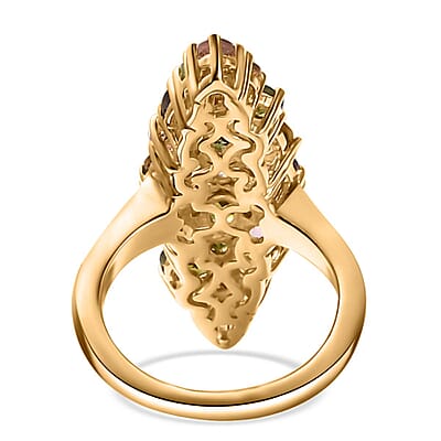 D'Joy Multi-Tourmaline and White Zircon 3.15 ctw Bunch of Flower Ring in 18K Vermeil Yellow Gold Over Sterling Silver (Size 10.0)