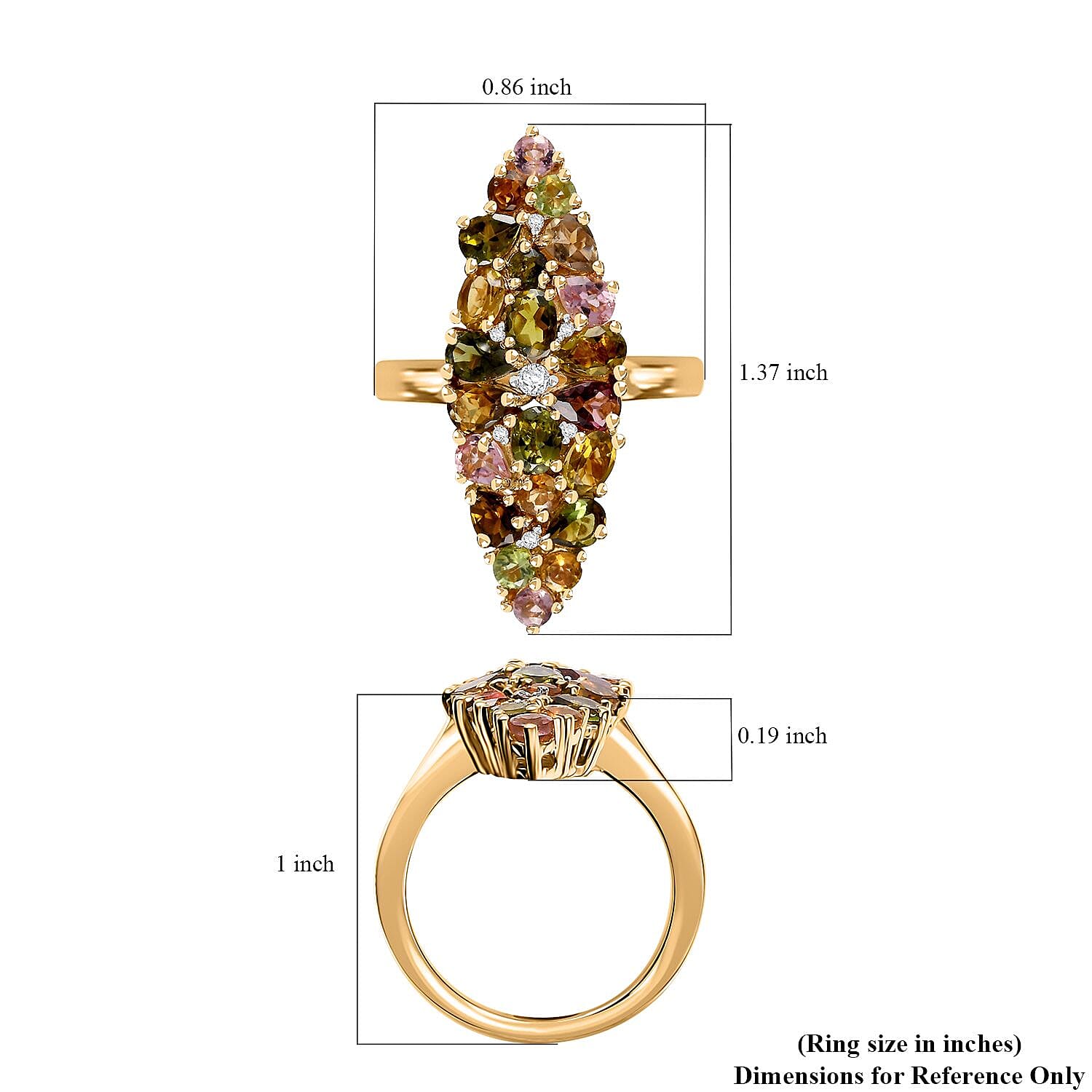 D'Joy Multi-Tourmaline and White Zircon 3.15 ctw Bunch of Flower Ring in 18K Vermeil Yellow Gold Over Sterling Silver (Size 10.0)