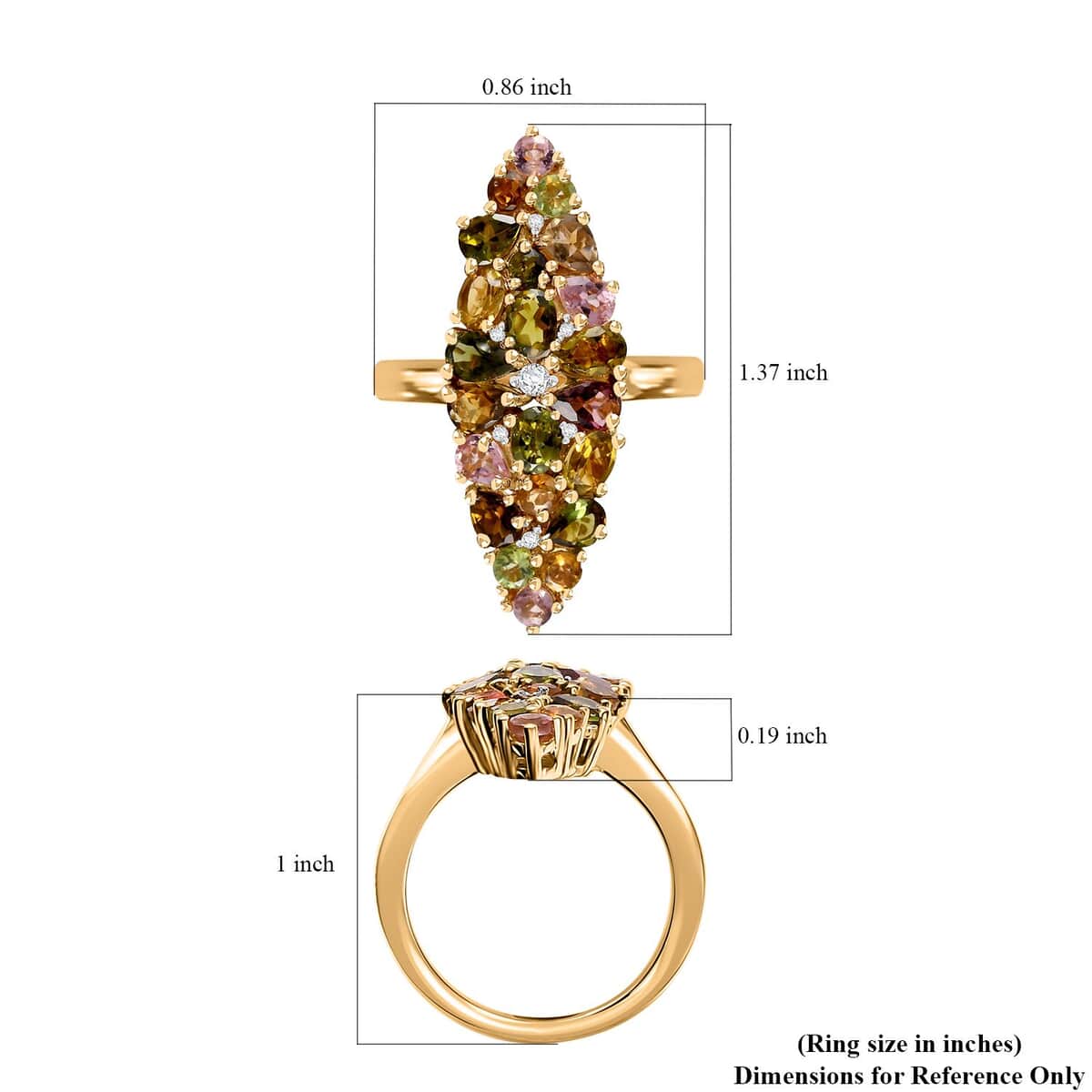 Premium Multi-Tourmaline, White Zircon Ring in 18K Vermeil YG Over Sterling Silver (Size 10.0) 3.15 ctw image number 5