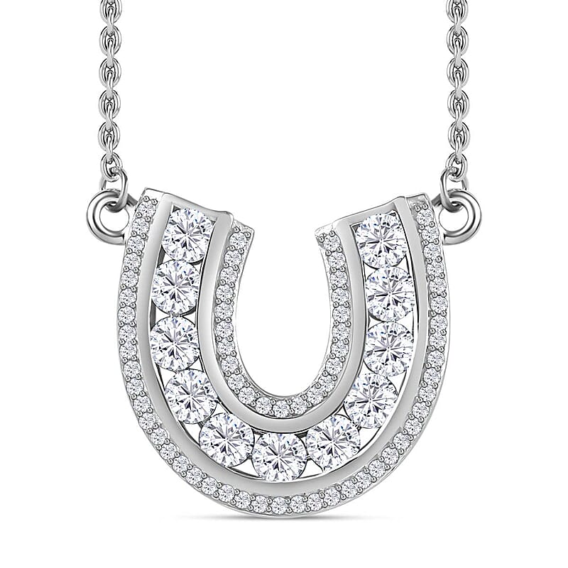 Moissanite 1.75 ctw Horseshoe Necklace in Rhodium Over Sterling Silver 18 Inches