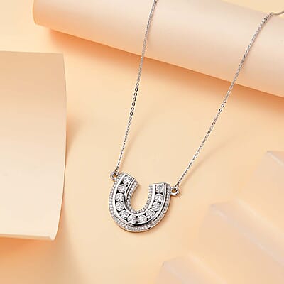 Moissanite 1.75 ctw Horseshoe Necklace in Rhodium Over Sterling Silver 18 Inches