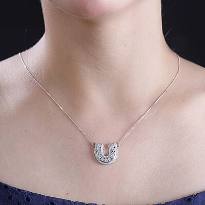 Moissanite 1.75 ctw Horseshoe Necklace in Rhodium Over Sterling Silver 18 Inches