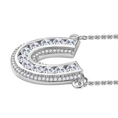 Moissanite 1.75 ctw Horseshoe Necklace in Rhodium Over Sterling Silver 18 Inches