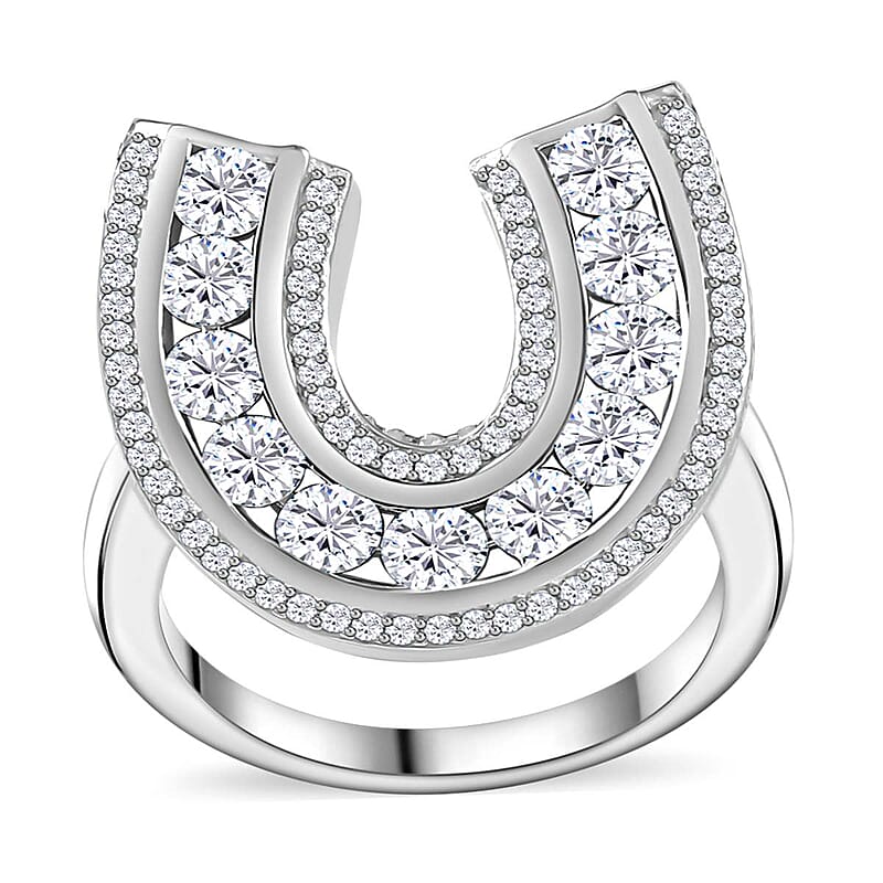 Moissanite 1.75 ctw Horseshoe Ring in Rhodium Over Sterling Silver (Size 10.0)