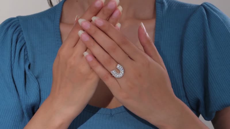 Moissanite 1.75 ctw Horseshoe Ring in Rhodium Over Sterling Silver