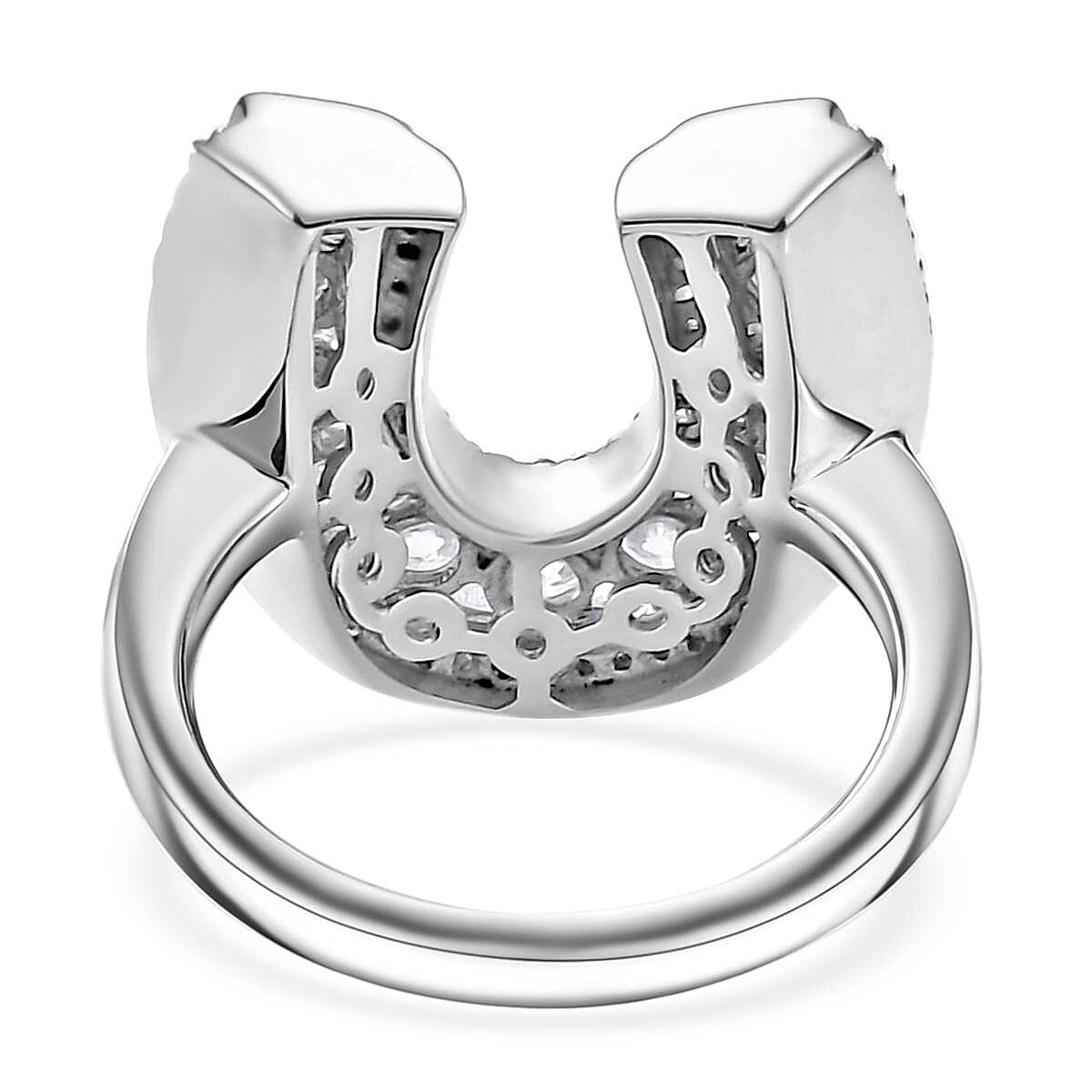 Moissanite 1.75 ctw Horseshoe Ring in Rhodium Over Sterling Silver (Size 10.0)