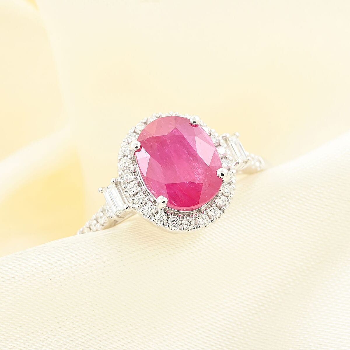 Rhapsody AAAA Mozambique Ruby and E-F VS Diamond 2.50 ctw Ring in 950 Platinum (Size 10.5) 5.85 Grams image number 1