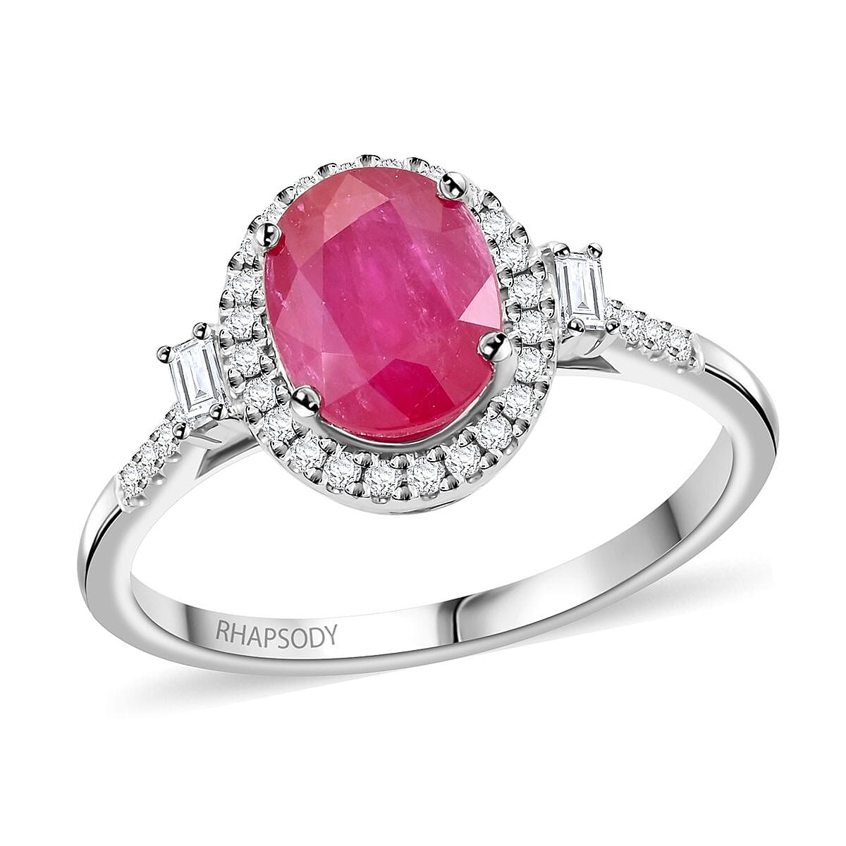 Rhapsody AAAA Mozambique Ruby and E-F VS Diamond 2.50 ctw Ring in 950 Platinum (Size 11.0) 5.85 Grams image number 0