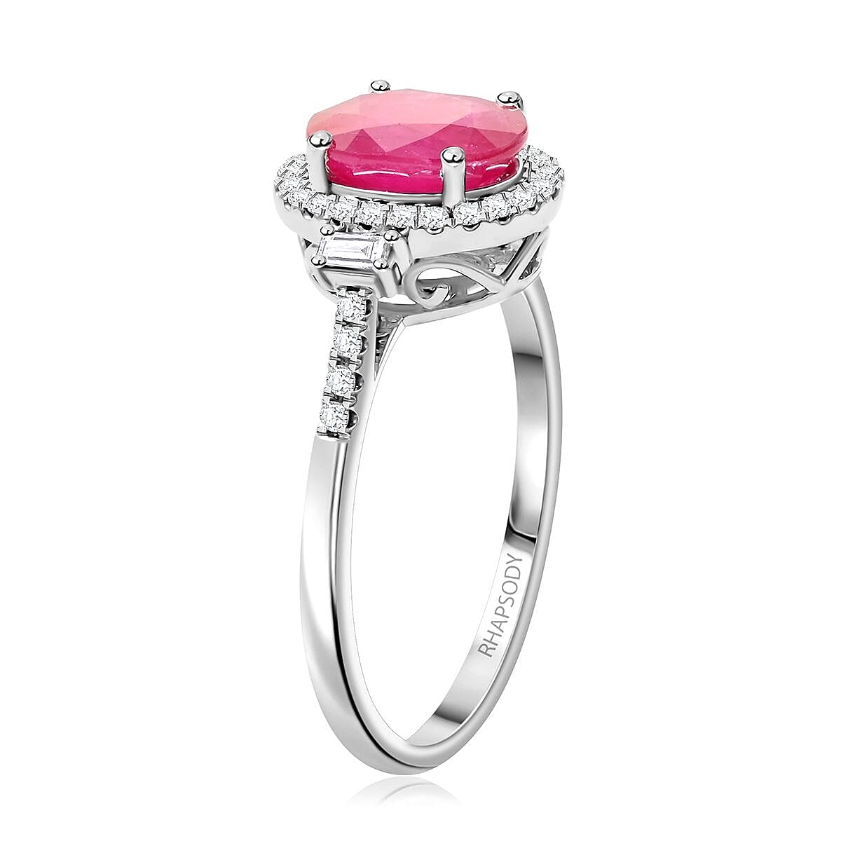 Rhapsody AAAA Mozambique Ruby and E-F VS Diamond 2.50 ctw Ring in 950 Platinum (Size 8.5) 5.85 Grams image number 1