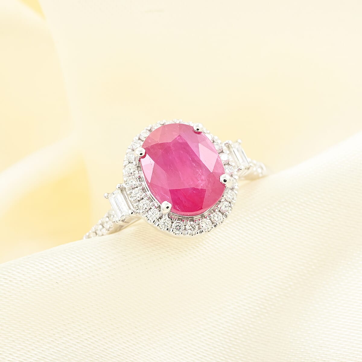 Rhapsody AAAA Mozambique Ruby and E-F VS Diamond 2.50 ctw Ring in 950 Platinum (Size 9.5) 5.85 Grams image number 1