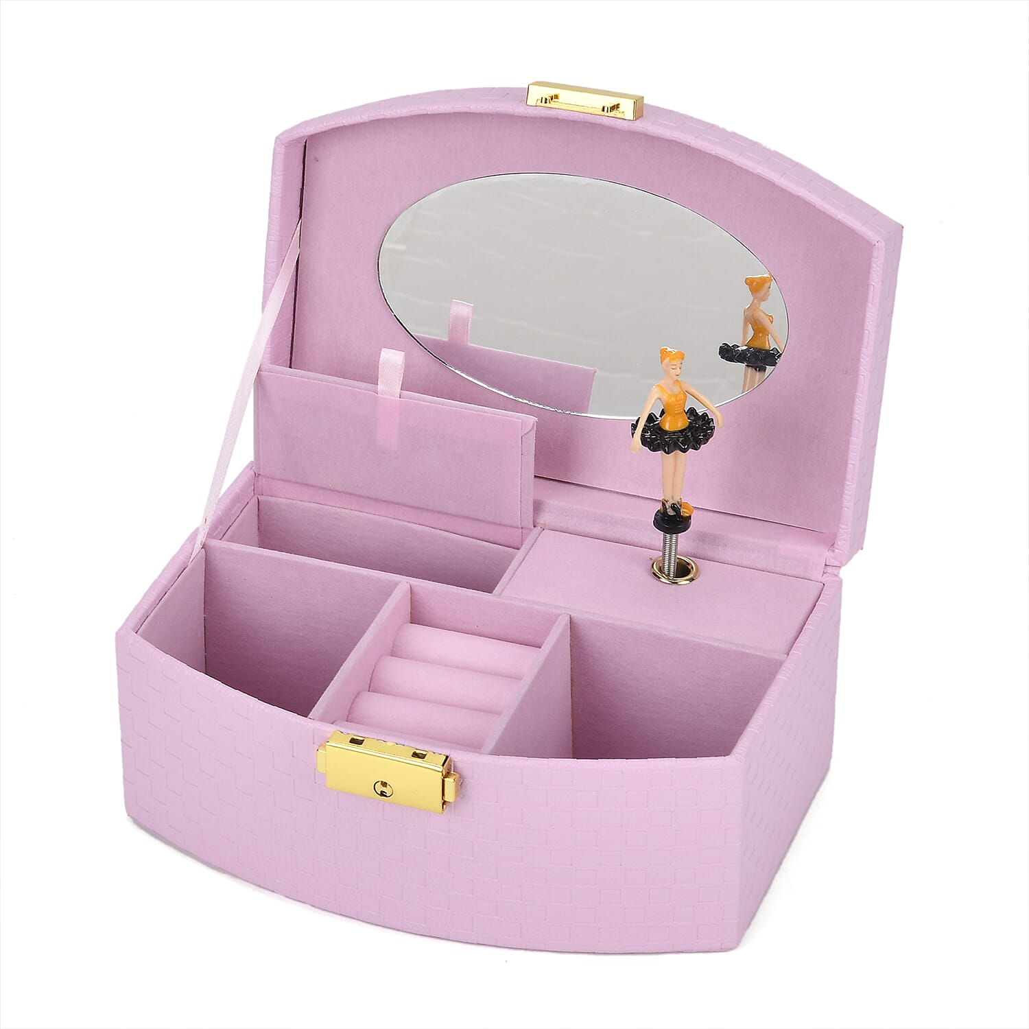  Pink Fan Shape Faux Leather Music Jewelry Box with Handle