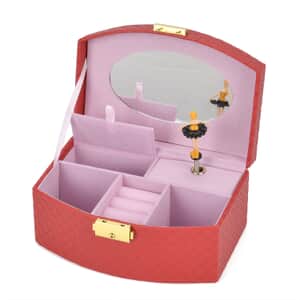 Doorbuster Red Fan Shape Faux Leather Music Jewelry Box with Handle