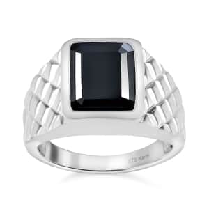 Karis Thai Black Spinel 7.15 ctw Men's Ring in Platinum Bond (Size 12.0)