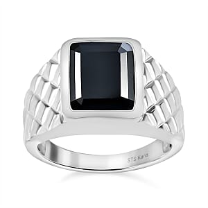 Karis Thai Black Spinel Men's Ring in Platinum Bond (Size 13.0) 7.15 ctw