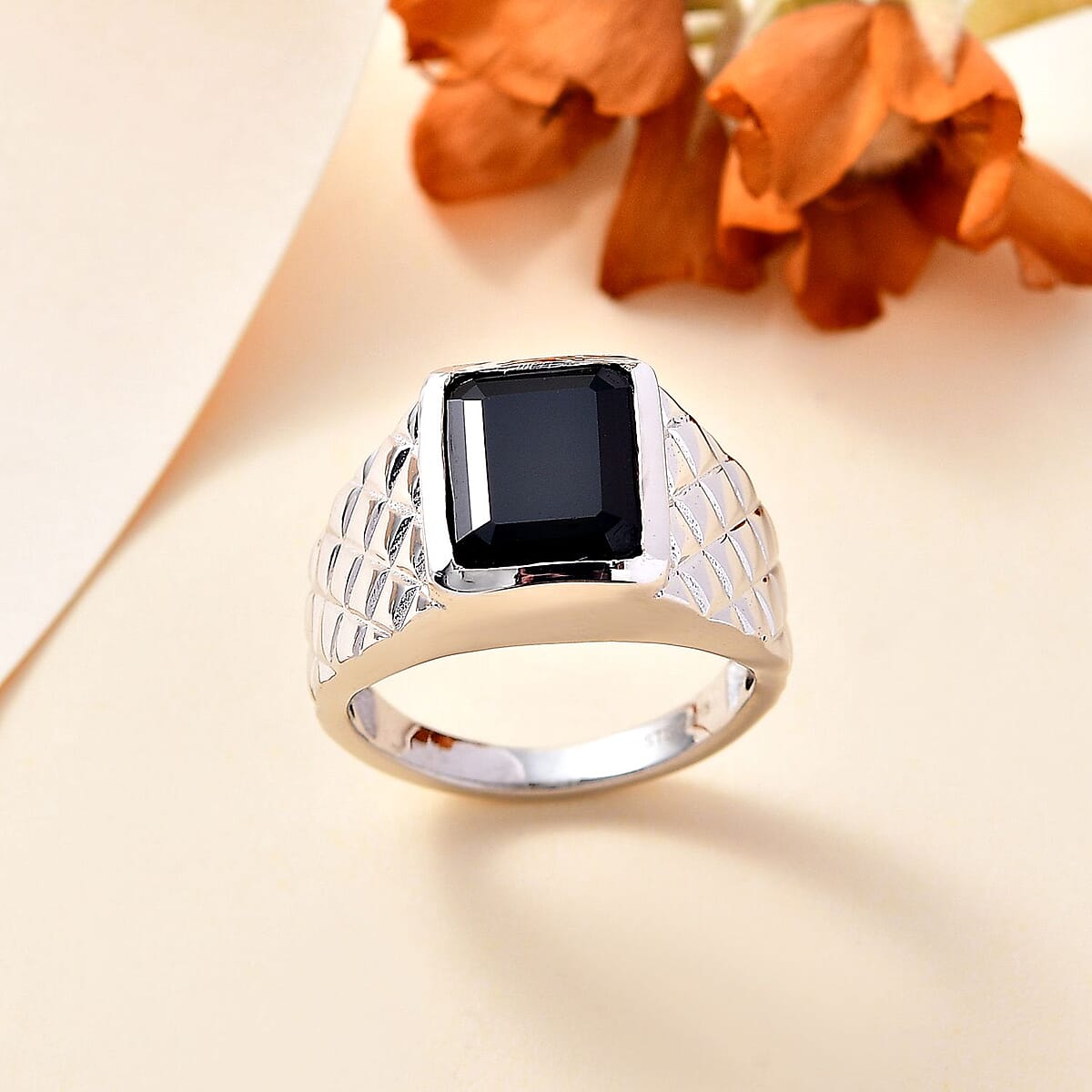 Karis Thai Black Spinel 7.15 ctw Men's Ring in Platinum Bond (Size 14.0) image number 1