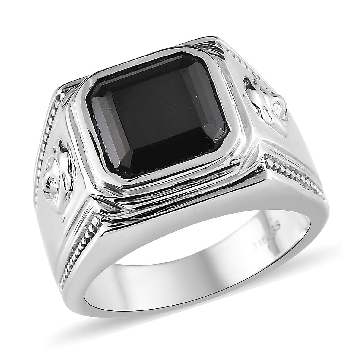 Asscher Cut Thai Black Spinel Men's Ring in Stainless Steel (Size 10.0) 7.50 ctw