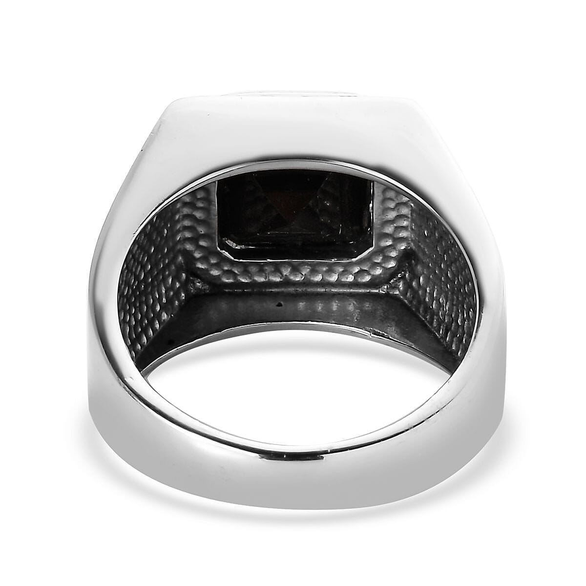 Asscher Cut Thai Black Spinel Men's Ring in Stainless Steel (Size 10.0) 7.50 ctw